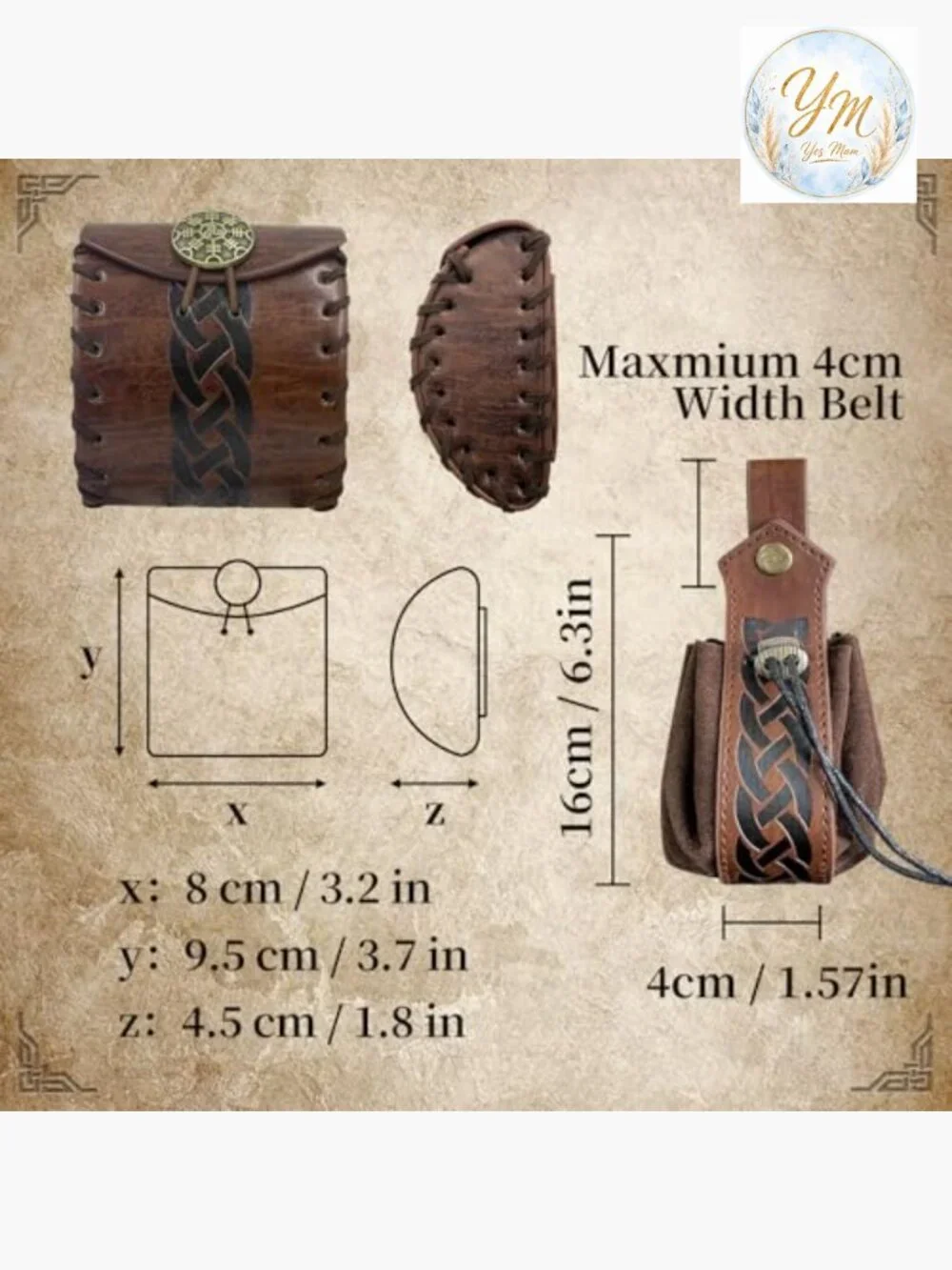 Medieval Faux Leather Belt Bag & Drawstring Pouch Set for LARP Cosplay Role Play